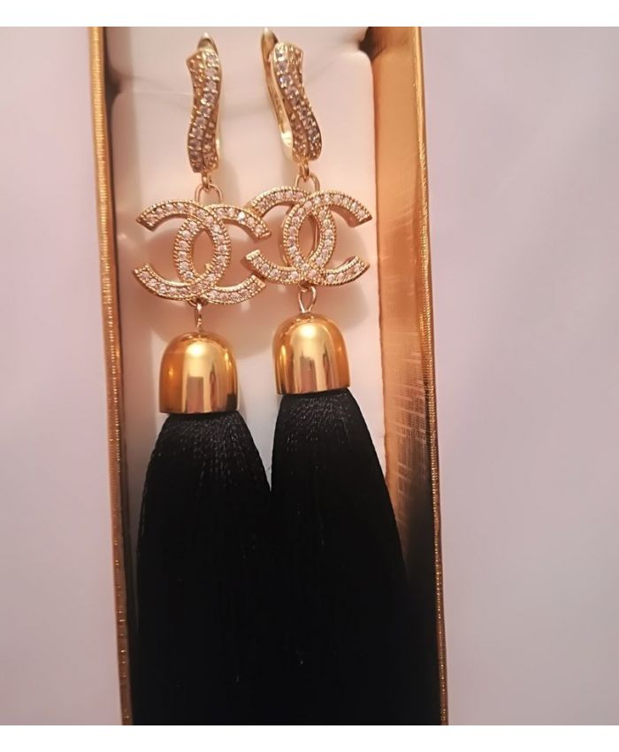 Серьги кисти шанель длинные " Chanel" черные длина 8 - 14 см 