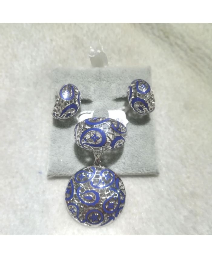Серебро с эмалью, кольцо, серьги и кулон