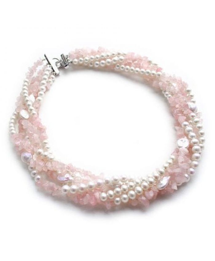 Ожерелье из розового кварца и жемчуга НЕЖНЫЕ ЧУВСТВА